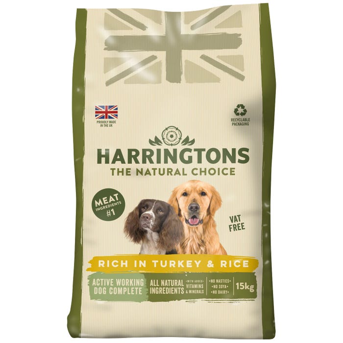 Harringtons Adult Active Working Dog Rich In Turkey & Rice Dry Dog Food - 15kg