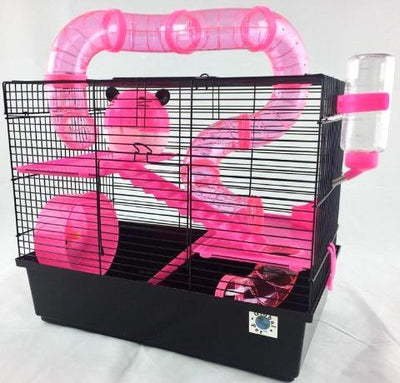 Bernie Large Dwarf Hamster Cage Pink and Black