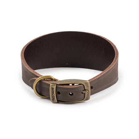 Ancol Timberwolf Leather Greyhound Collar Sable -Size 4