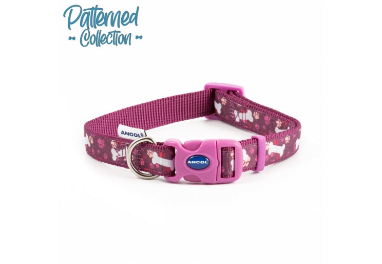 Ancol Purple Bone and Paw Print Collar 45-70cm