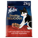 Felix Doubly Delicious Dry Adult Cat Food Beef Chicken and Vegetables 2kg