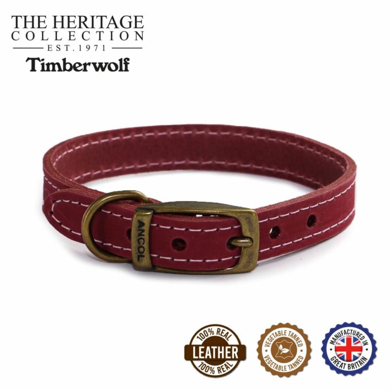 Ancol Timberwolf Leather Collar Raspberry - Size 3 (28-36cm)