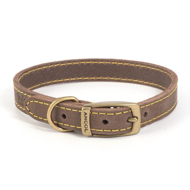 Ancol Timberwolf Leather Collar Sable - Size 7 (50-59cm)