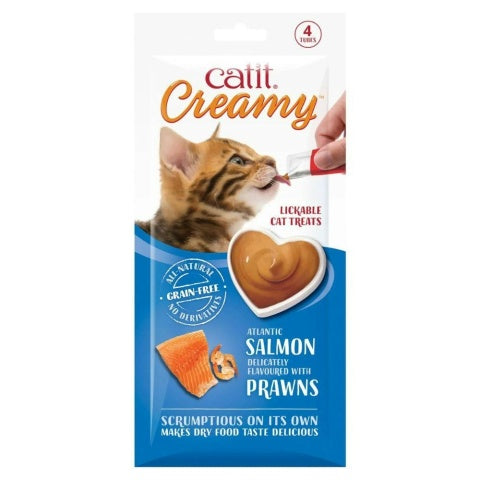 Catit Creamy Lickable Cat Treats Salmon and Prawn 4 x 10g