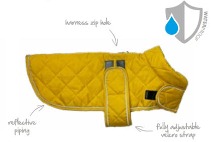 Go Walk Quilted Dog Coat Mustard Small 35cm