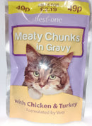 Meaty Chunks Wet Cat Food Chicken and Turkey in Gravy 5 x 100g Pouches