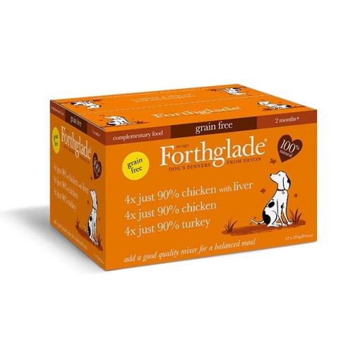 Forthglade Multi Pack 12 x 395g Grain Free Chicken Turkey & Chicken with Liver 2mth +