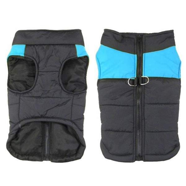 Bunty Puffer Dog Coat Blue & Black Medium