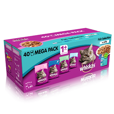 Whiskas +1 Adult Cat Food Pouches Fish Selection in Jelly 40 x 85g